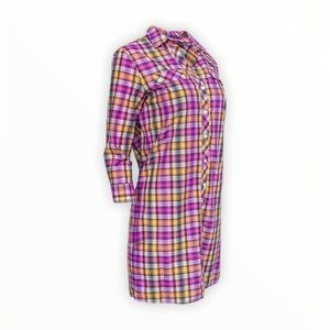 Theory Button Down 3/4 Sleeve Plaid Shirt Dress